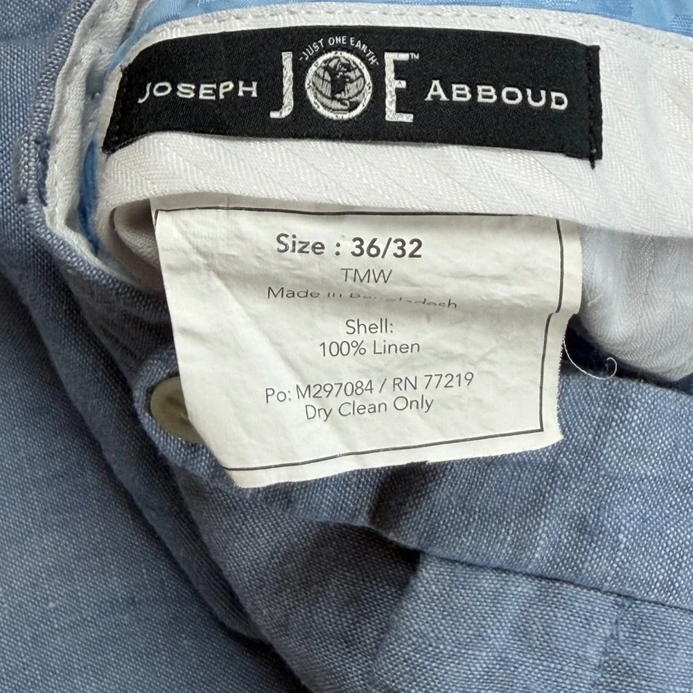 Joseph Abboud 100% Linen Pants Mens 36x32 Light Blue Flat Front Wedding Beach